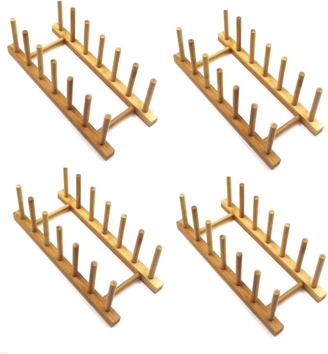 Bamboo Dish and Pot Lid Rack, 6-Slot, 11.8 Inches, Set of 4