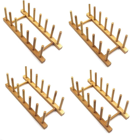 Bamboo Dish and Pot Lid Rack, 6-Slot, 11.8 Inches, Set of 4