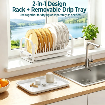 Compact Stainless Steel Dish Drying Rack with Drainboard, 7 Slots, White - Image 5