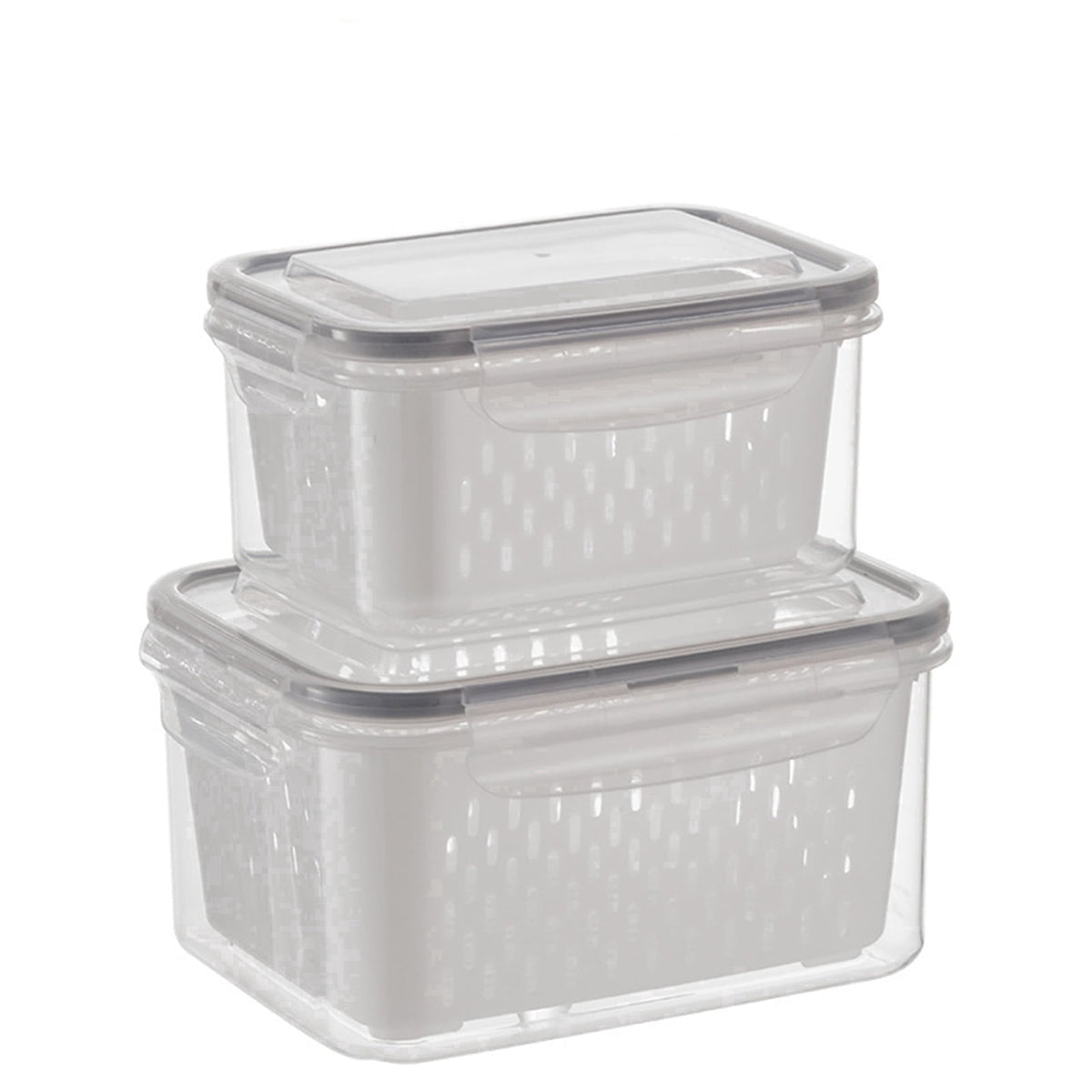 Produce Saver Container Set with Drain Baskets and Sealed Lids, 59 oz and 29 oz
