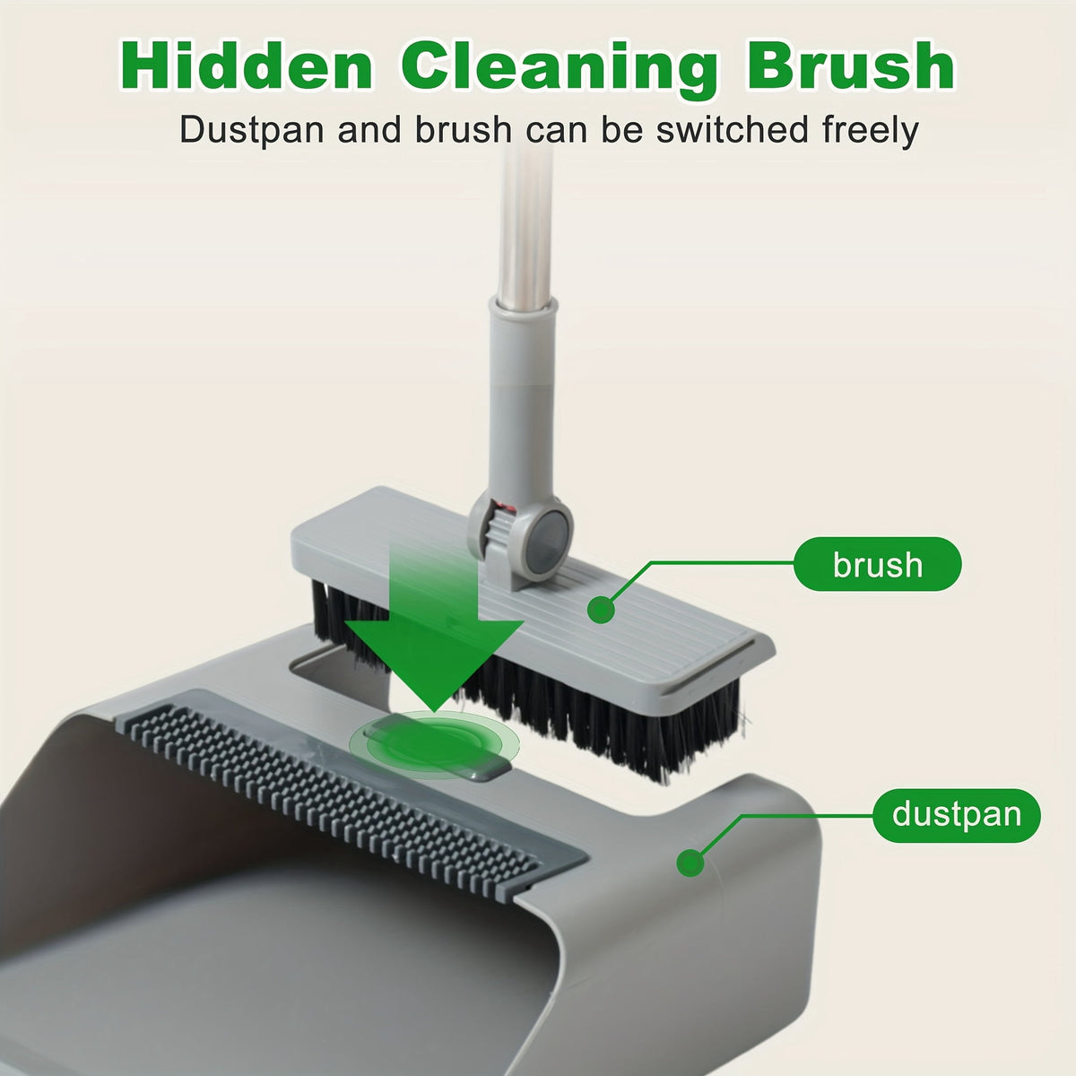 Broom and Dustpan Set with Adjustable Long Handle and Rotating Head, Grey - Image 3