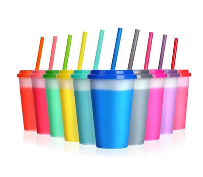 Colour-Changing Plastic Tumblers with Lids and Straws, 12 oz, Set of 10 - Image 4