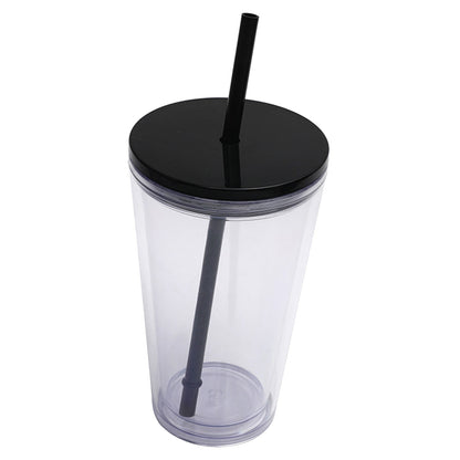 Double-Wall Insulated Plastic Tumbler with Lid and Straw, 16 oz, Clear - Image 4