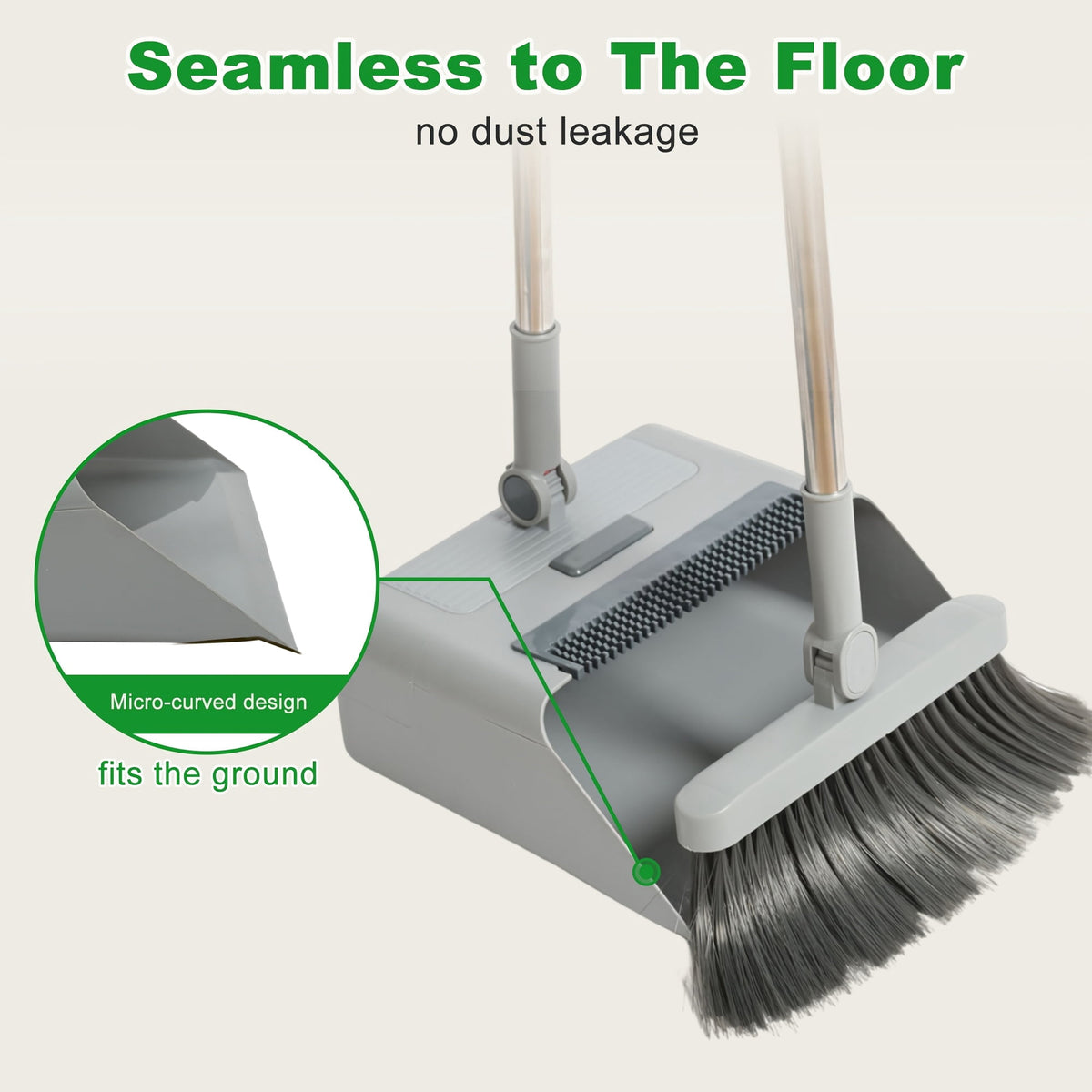 Broom and Dustpan Set with Adjustable Long Handle and Rotating Head, Grey - Image 6