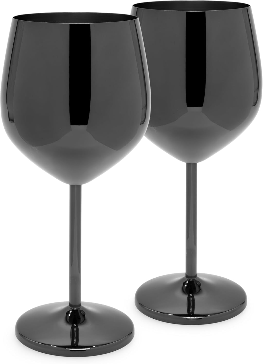 Unbreakable Stainless Steel Stemmed Wine Glasses, Black Chrome, Set of 2