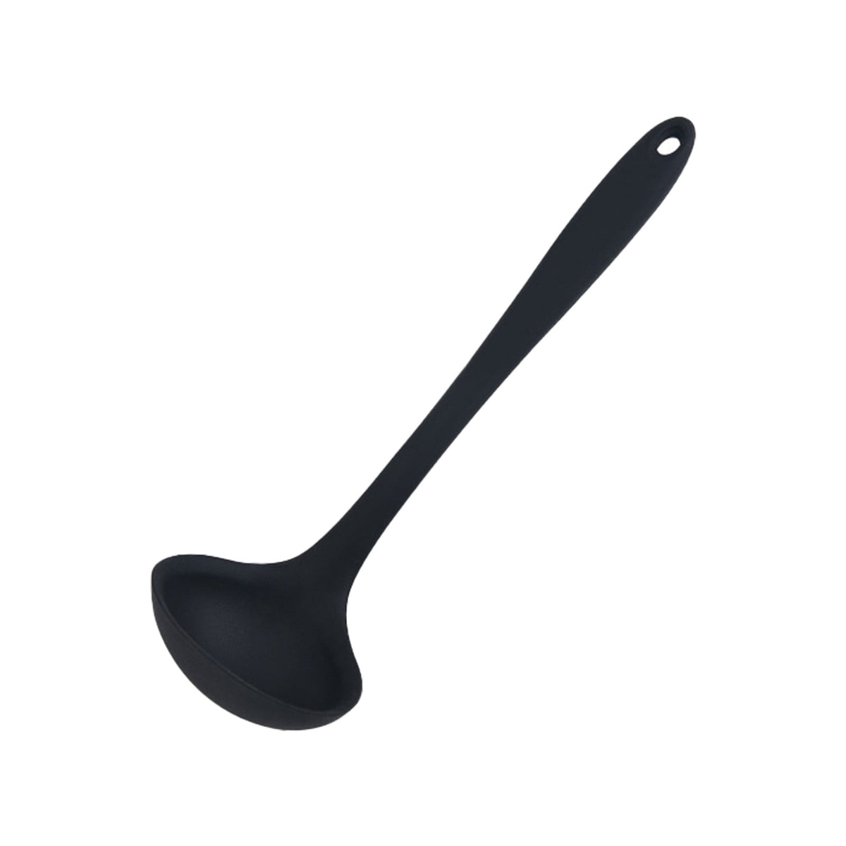 Seamless Silicone Soup Ladle, 8.26-Inch Handle, Nonstick-Safe, Black
