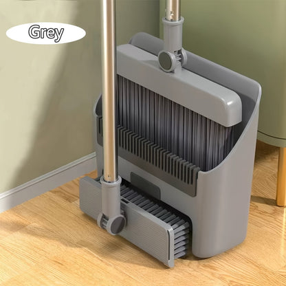 Broom and Dustpan Set with Adjustable Long Handle and Rotating Head, Grey - Image 2