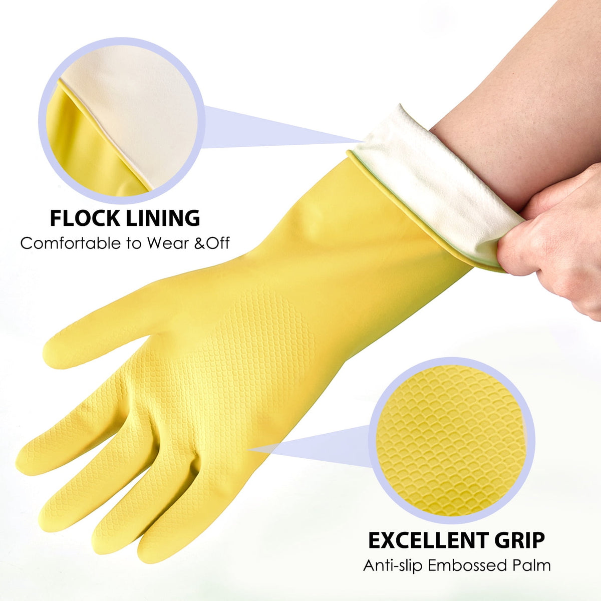 Reusable Rubber Dishwashing Gloves, Colourful, 4 Pairs, Size XL - Image 2