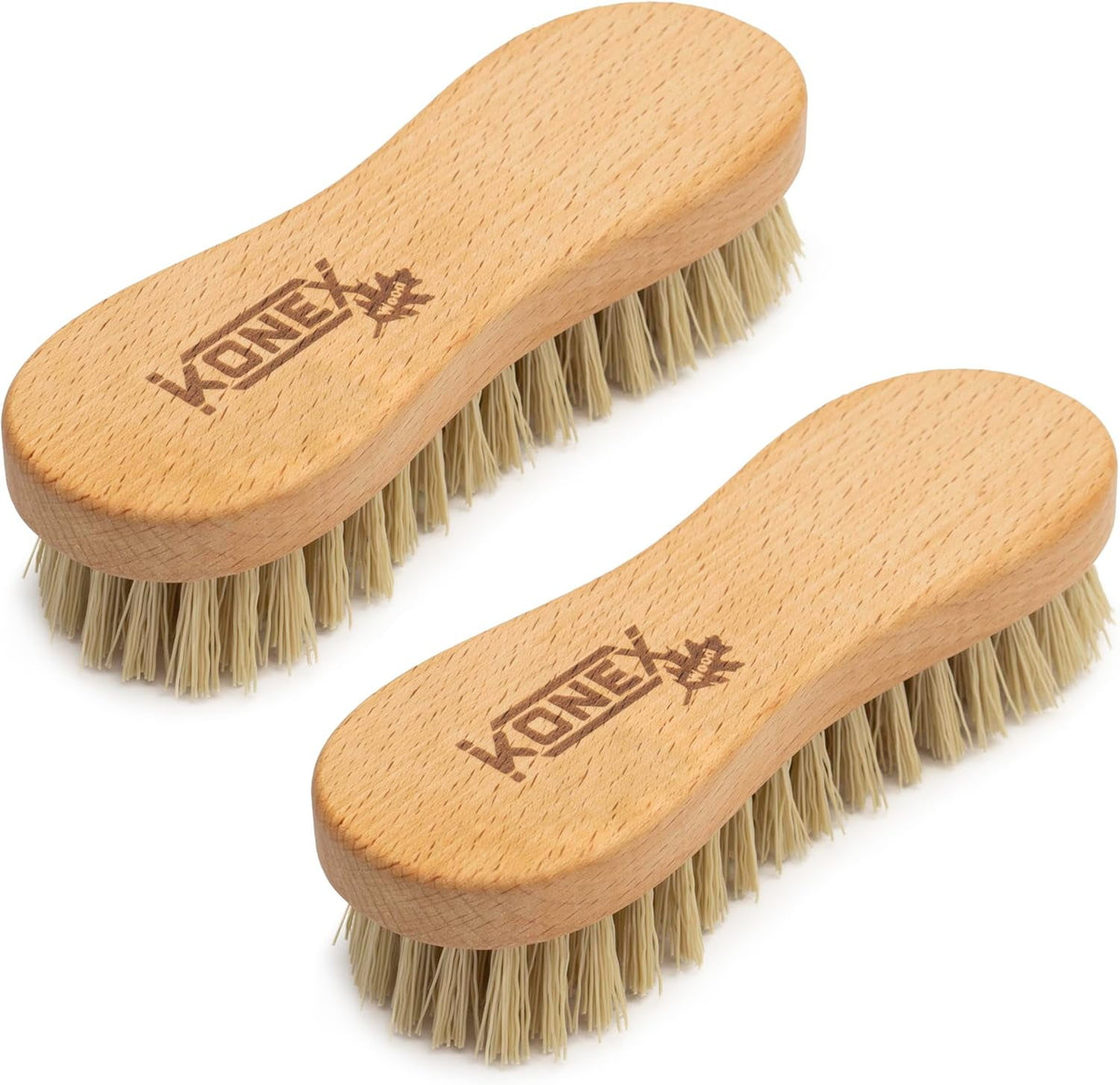 Heavy-Duty Fibre Scrub Brush with Wooden Handle, Peanut Shape, Pack of 2 - Image 2