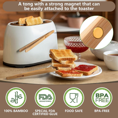 Magnetic Bamboo Toast Tongs, 8-Inch, Set of 2 - Image 4
