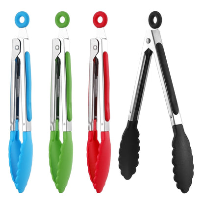 Stainless Steel Locking Kitchen Tongs with Silicone Grip, 8-Inch, Set of 4