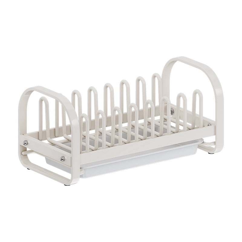 Compact Stainless Steel Dish Drying Rack with Drainboard, 7 Slots, White