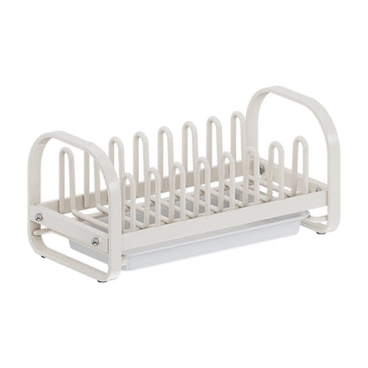 Compact Stainless Steel Dish Drying Rack with Drainboard, 7 Slots, White