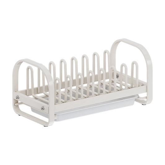 Compact Stainless Steel Dish Drying Rack with Drainboard, 7 Slots, White