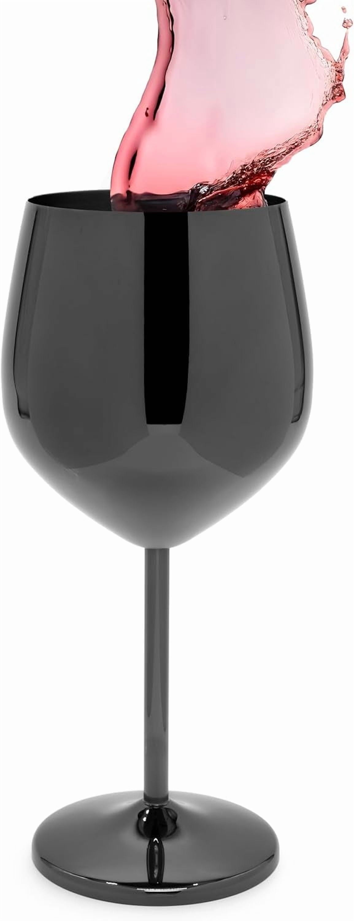 Unbreakable Stainless Steel Stemmed Wine Glasses, Black Chrome, Set of 2 - Image 4