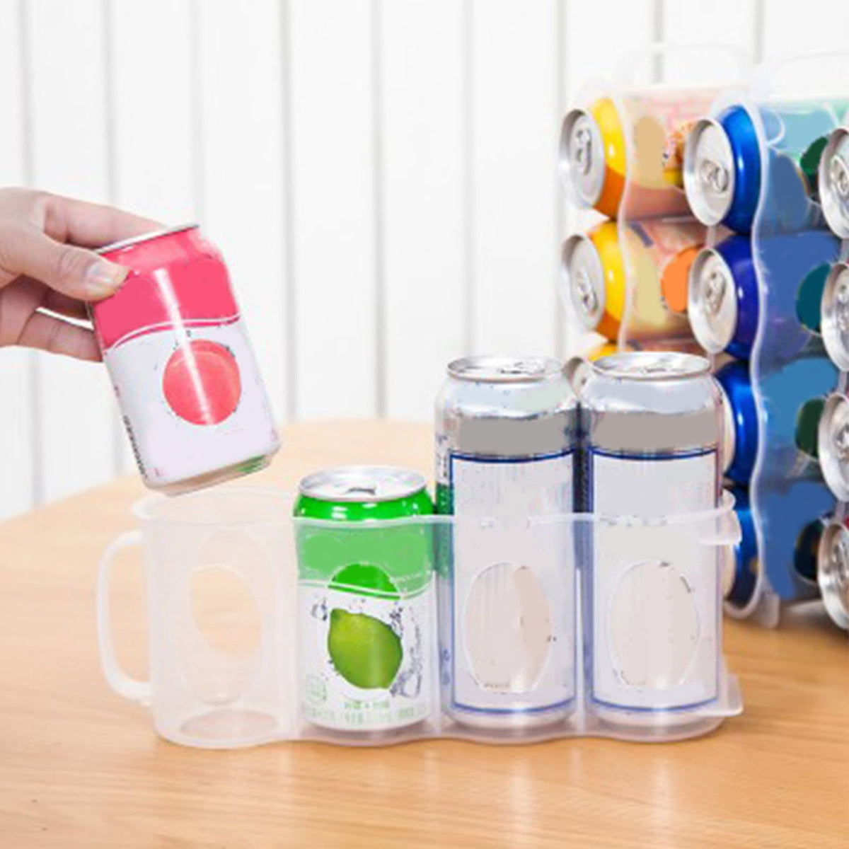 Fridge Can Organizer Rack with Handle, Holds 4 Rows of Soda or Beer Cans - Image 4