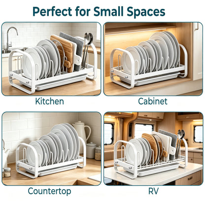 Compact Stainless Steel Dish Drying Rack with Drainboard, 7 Slots, White - Image 4