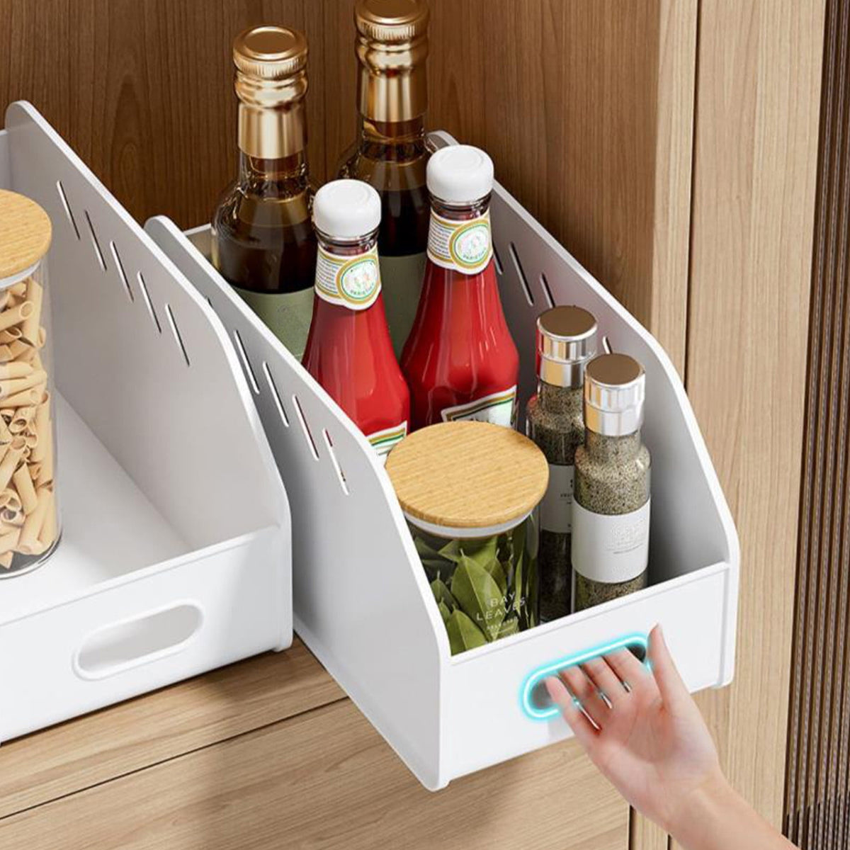 Slim Clear Storage Basket with Wheels for Pantry, Fridge or Cabinet, 28 x 15 x 9.5 cm - Image 2
