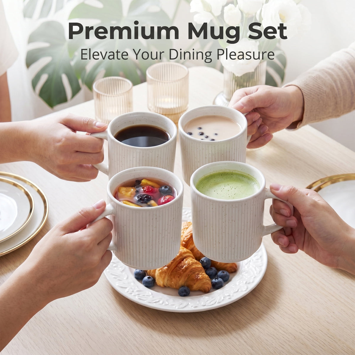Speckled Ceramic Coffee Mug Set of 4, 12 oz, Large Handle, Microwave Safe - Image 4