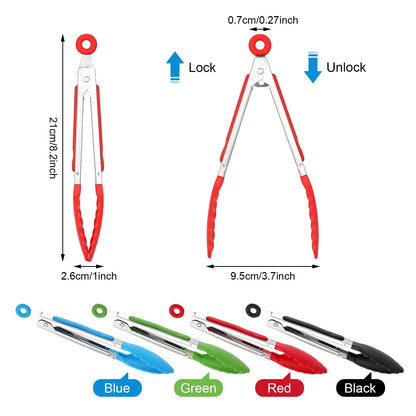 Stainless Steel Locking Kitchen Tongs with Silicone Grip, 8-Inch, Set of 4 - Image 5