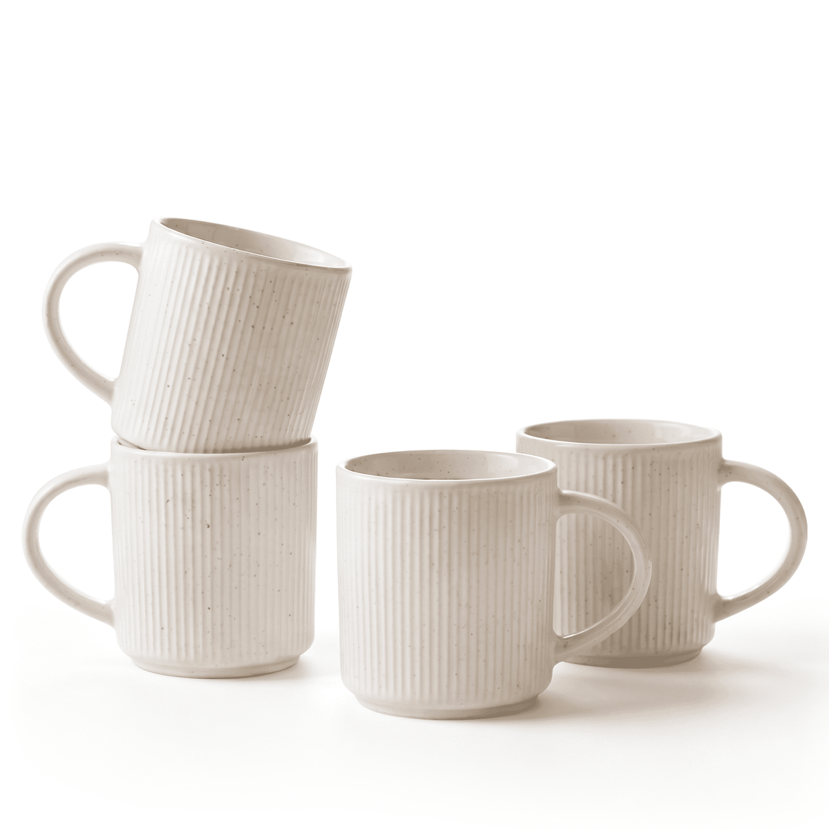 Speckled Ceramic Coffee Mug Set of 4, 12 oz, Large Handle, Microwave Safe