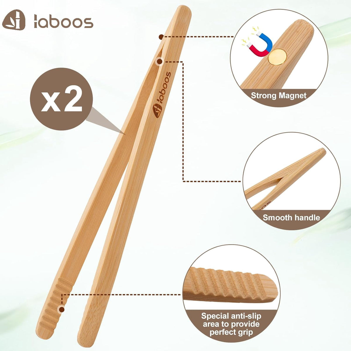 Magnetic Bamboo Toast Tongs, 8-Inch, Set of 2 - Image 5