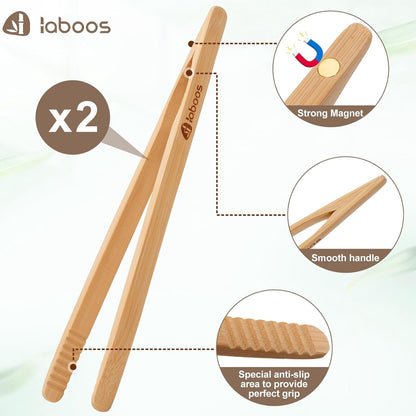 Magnetic Bamboo Toast Tongs, 8-Inch, Set of 2 - Image 5