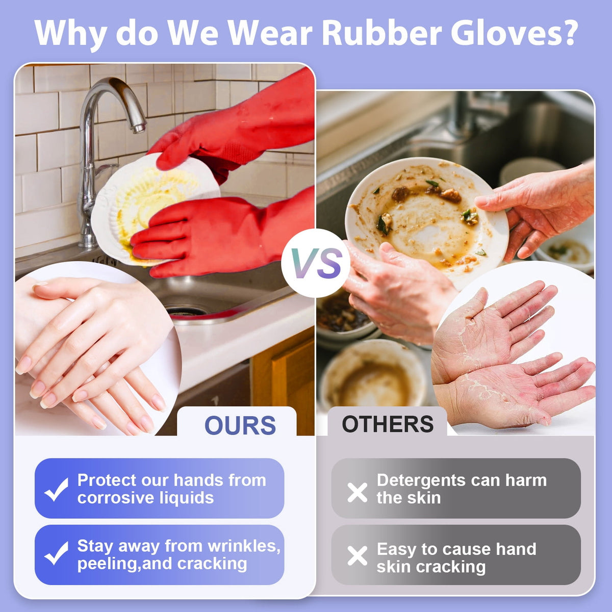 Reusable Rubber Dishwashing Gloves, Colourful, 4 Pairs, Size XL - Image 6