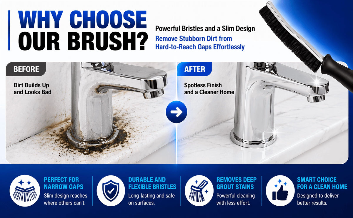 Household Cleaning Brush Set of 6 with Long-Handle Scrubber and Grout Brushes - Image 3