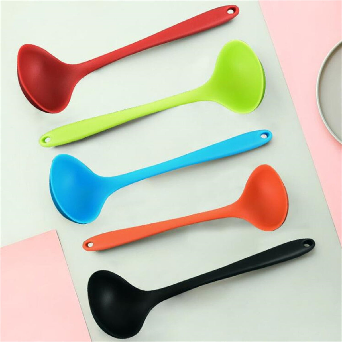Seamless Silicone Soup Ladle, 8.26-Inch Handle, Nonstick-Safe, Black - Image 3