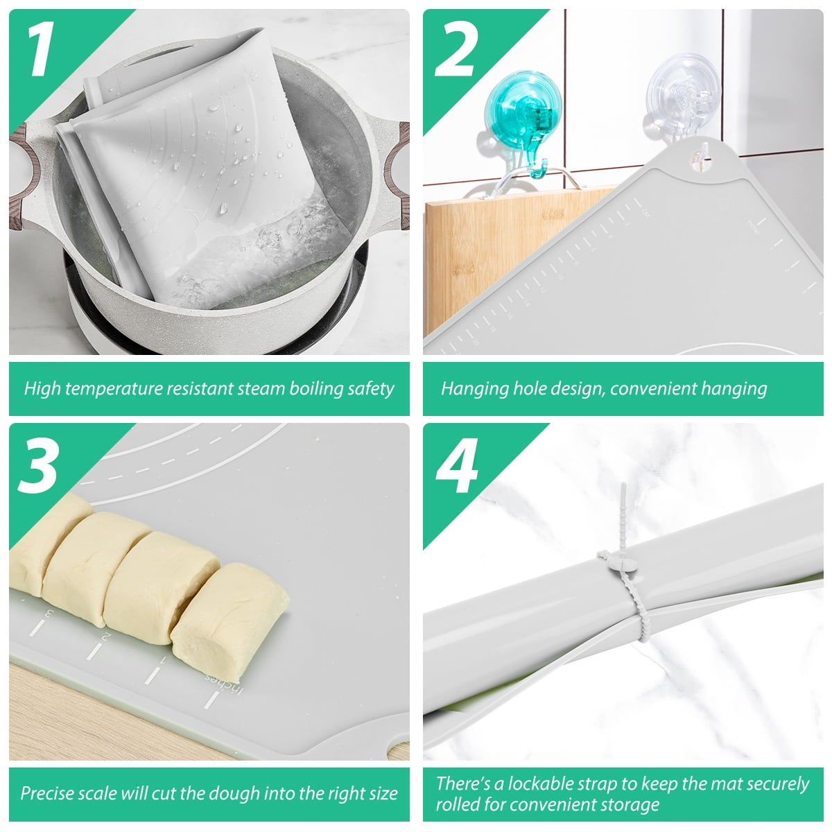 Non-Slip Silicone Pastry Mat, 20 x 16 Inches, with Measurements and Raised Edge - Image 5