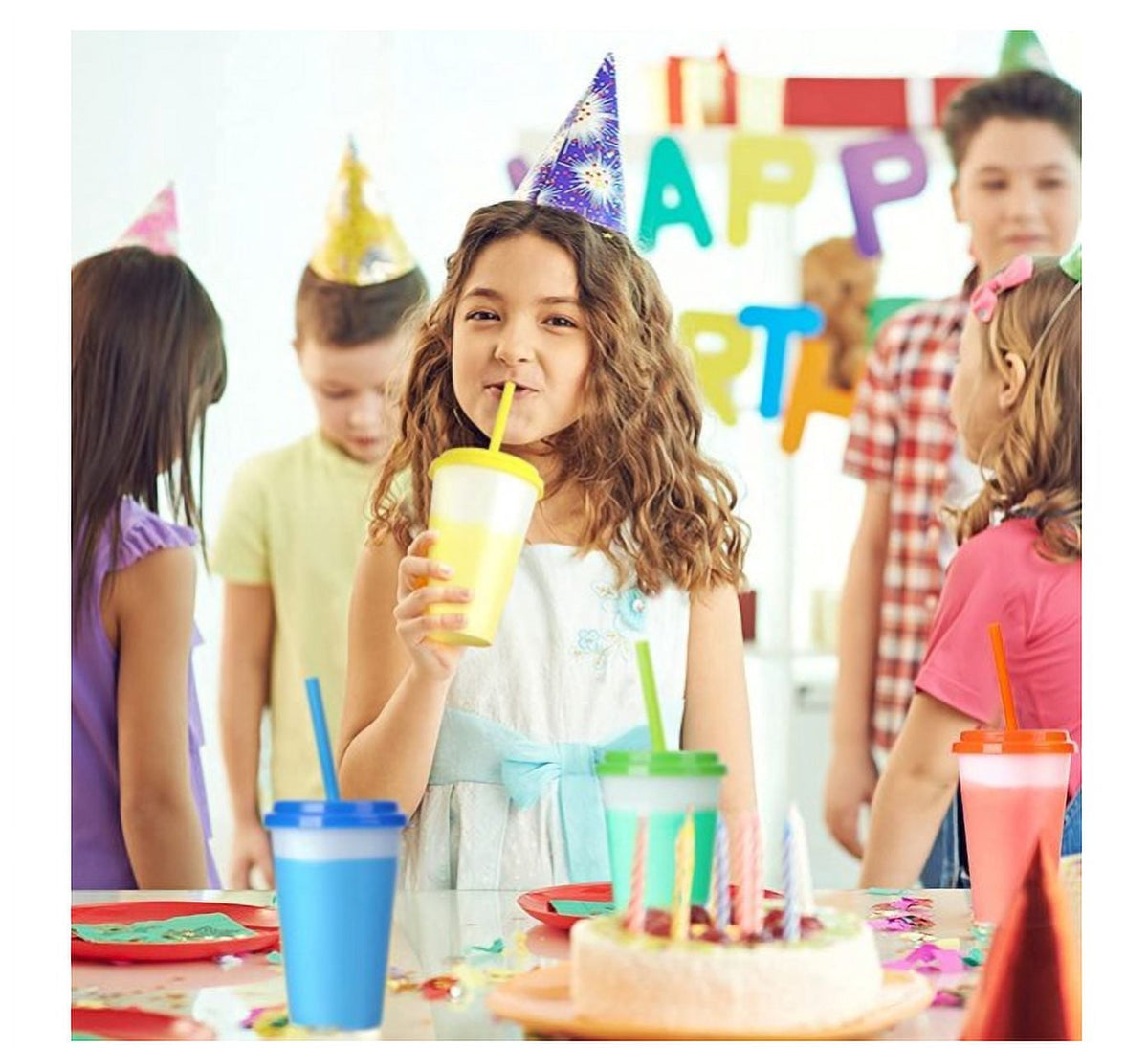 Colour-Changing Plastic Tumblers with Lids and Straws, 12 oz, Set of 10 - Image 5