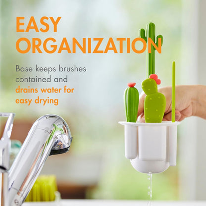 Cactus-Shaped Bottle Brush Set with Draining Stand, 4 Brushes - Image 6