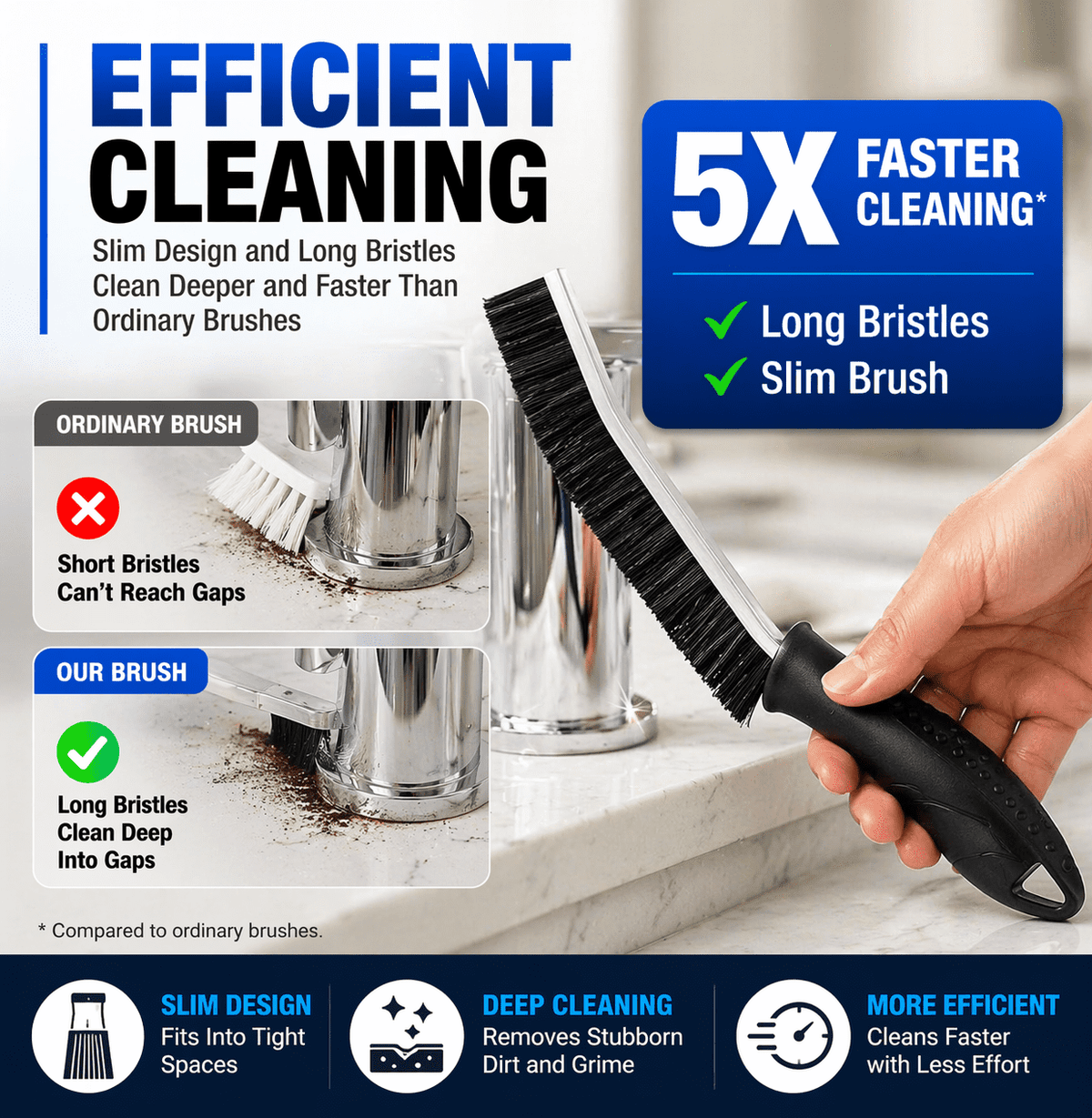 Household Cleaning Brush Set of 6 with Long-Handle Scrubber and Grout Brushes - Image 5