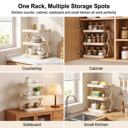 Foldable 3-Tier Prep Rack for Plates and Bowls, White Plastic - Image 2