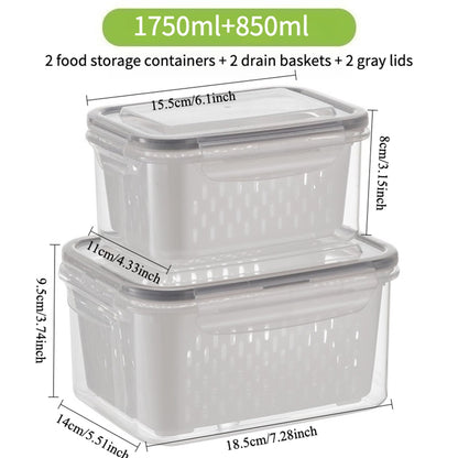 Produce Saver Container Set with Drain Baskets and Sealed Lids, 59 oz and 29 oz - Image 3