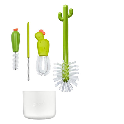 Cactus-Shaped Bottle Brush Set with Draining Stand, 4 Brushes