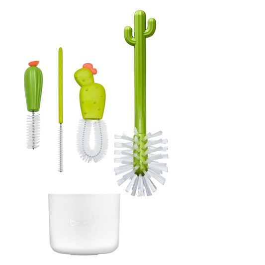 Cactus-Shaped Bottle Brush Set with Draining Stand, 4 Brushes