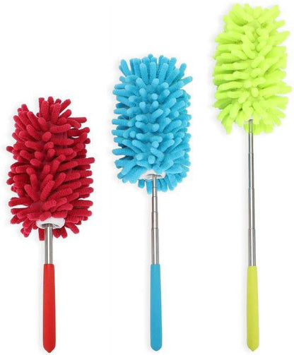 Extendable Microfiber Dusters with Telescoping Handle, Washable Heads, Set of 3