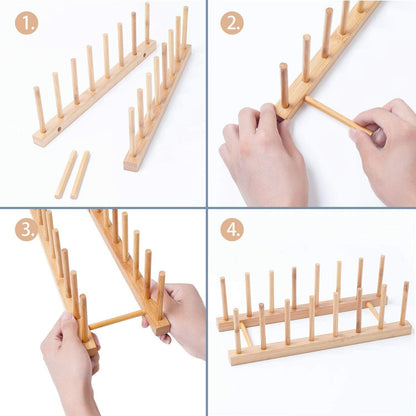 Bamboo Dish and Pot Lid Rack, 6-Slot, 11.8 Inches, Set of 4 - Image 4