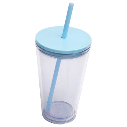 Double-Wall Insulated Plastic Tumbler with Lid and Straw, 16 oz, Clear - Image 6