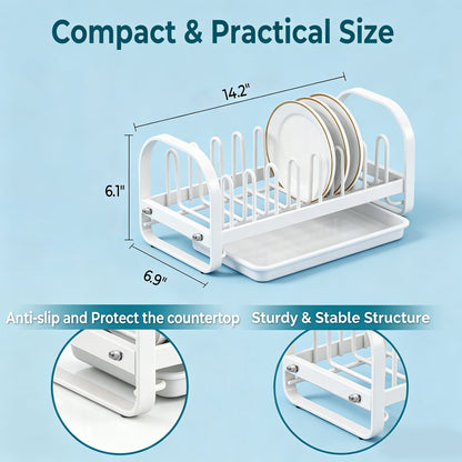 Compact Stainless Steel Dish Drying Rack with Drainboard, 7 Slots, White - Image 3