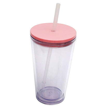 Double-Wall Insulated Plastic Tumbler with Lid and Straw, 16 oz, Clear - Image 5
