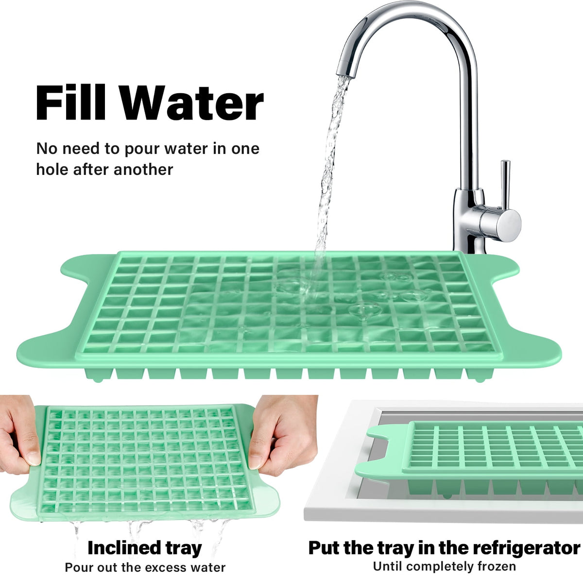 Mini Ice Cube Trays with Lid, Bin and Scoop, 4 Trays x 117 Cubes, Green - Image 3
