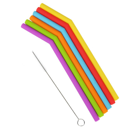 Reusable Bent Silicone Drinking Straws, Colourful, Set of 6