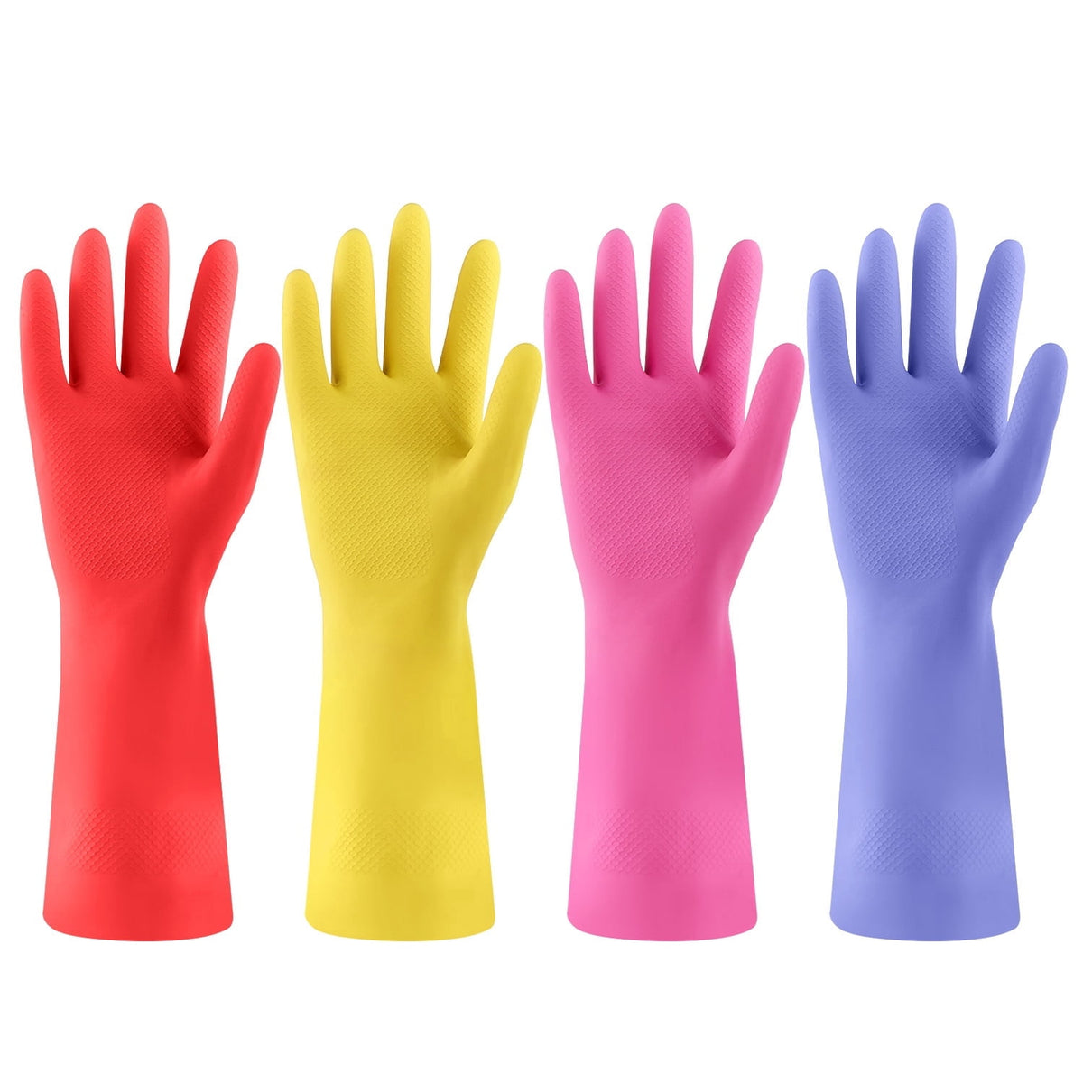 Reusable Rubber Dishwashing Gloves, Colourful, 4 Pairs, Size XL