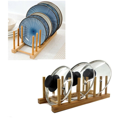 Bamboo Dish and Pot Lid Rack, 6-Slot, 11.8 Inches, Set of 4 - Image 3