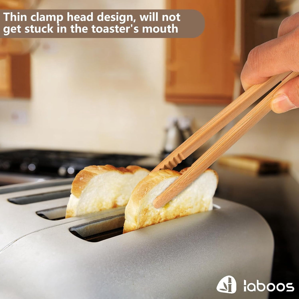Magnetic Bamboo Toast Tongs, 8-Inch, Set of 2 - Image 3