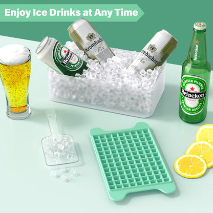 Mini Ice Cube Trays with Lid, Bin and Scoop, 4 Trays x 117 Cubes, Green - Image 4