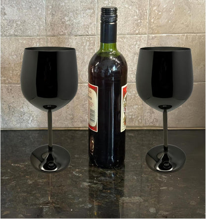 Unbreakable Stainless Steel Stemmed Wine Glasses, Black Chrome, Set of 2 - Image 3